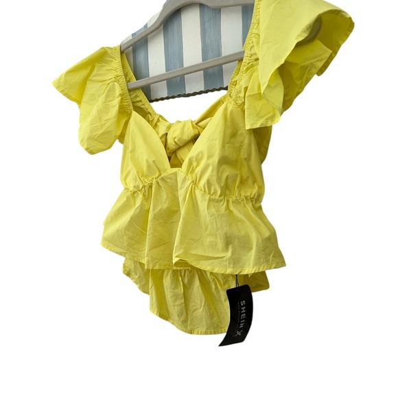 SHEIN X Yellow Ruffle Crop Top - Picture 3 of 6